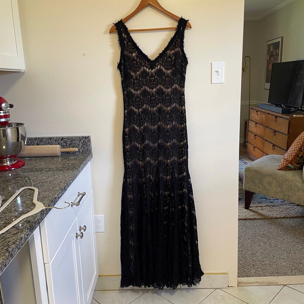 Black and Nude Lace Maxi Evening Gown Black Tie Formal Event Dress aqua Size 8